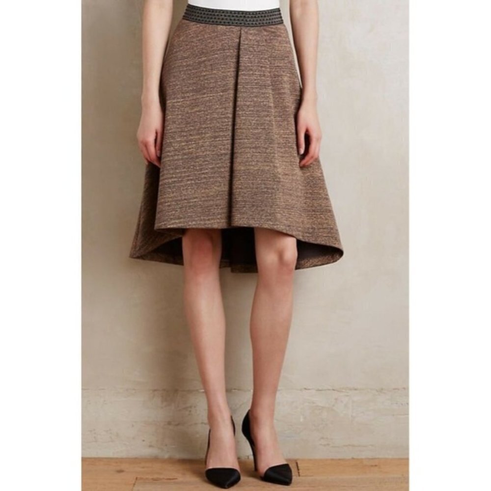 HD in Paris • Anthro Glistened Sweater Skirt high low gold bronze pleated
